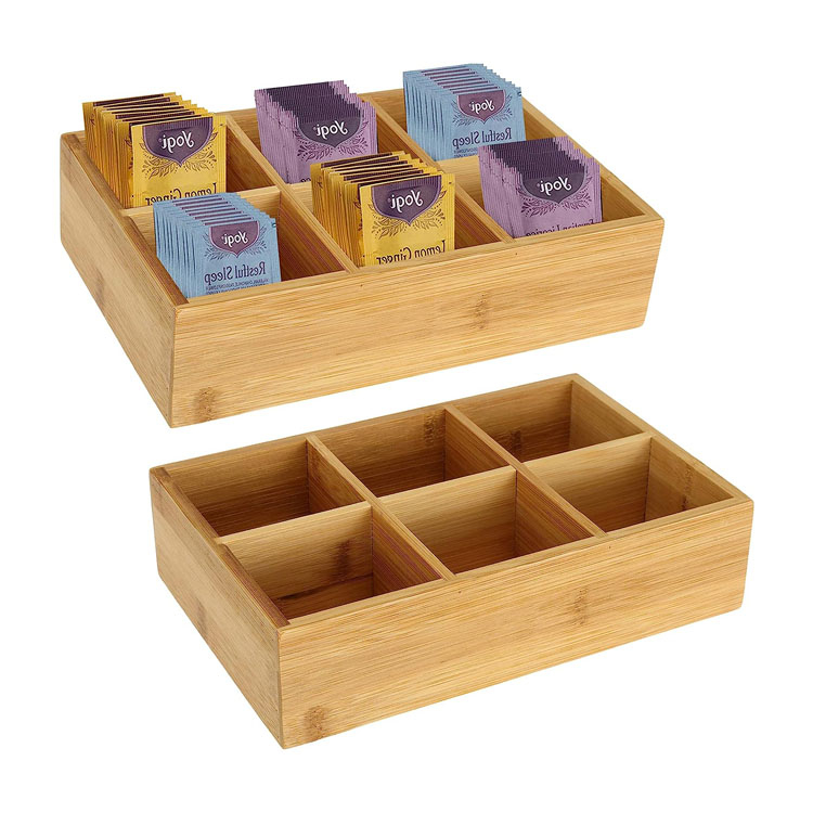 Bamboo Tea Bag Organizer Wood Hot Tea Bag Drawer Storage Organizer Holder with 6 Compartments product reference
