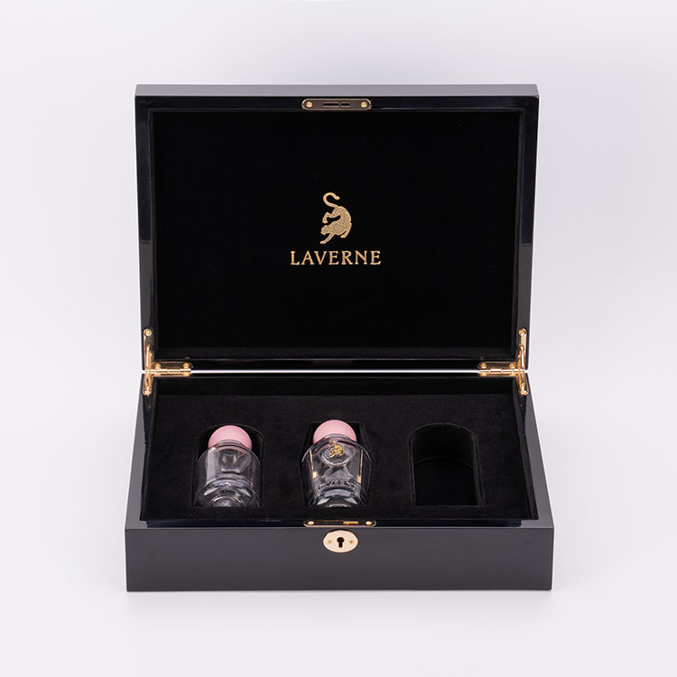 High-grade Black Piano Paint Three Bottles of Perfume Paint Gift Packaging Wooden Box Bright Gold product reference