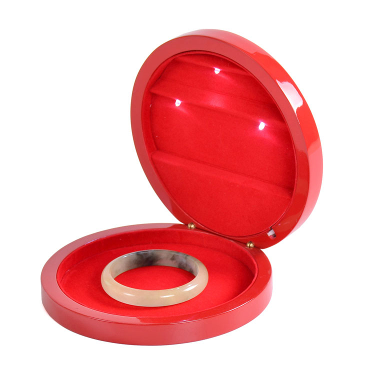 LED Light Round Shape Lacquer Jewelry Wooden Box product reference