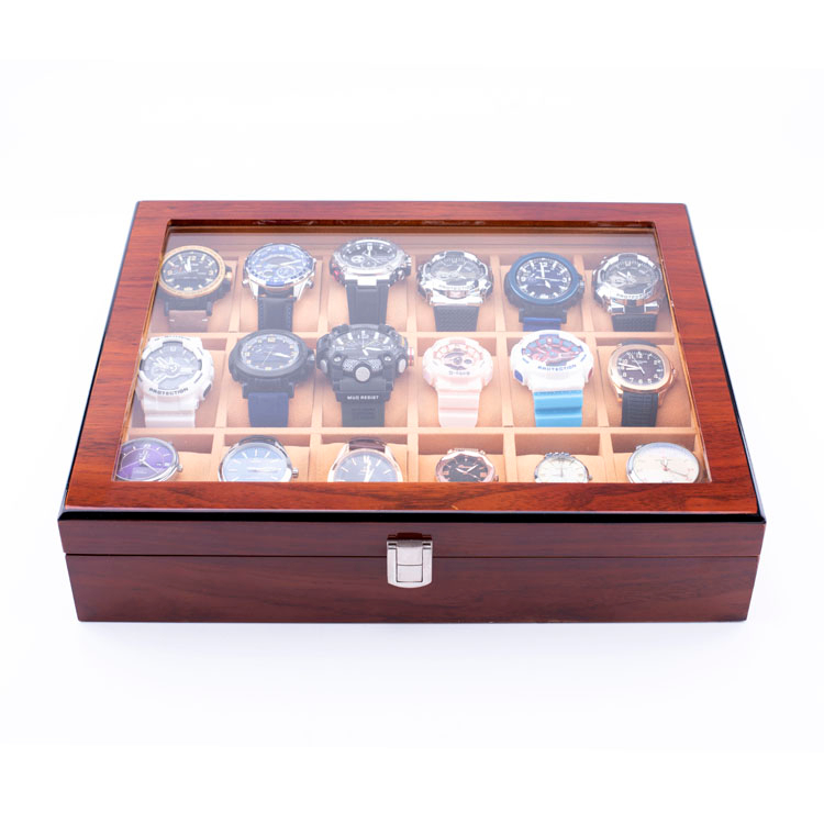 18-Slot Wooden Watch Storage Organizer with Clear Lid - Wholesale Supplier product reference