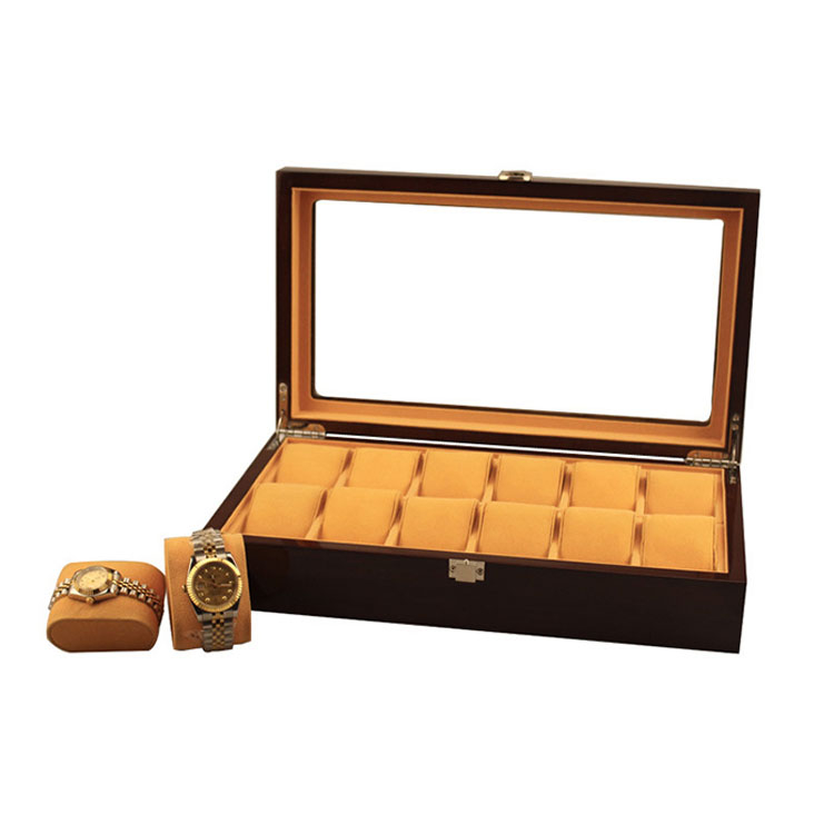 Wholesale Hot Selling 12 Slots Wooden Watch Storage Box With Clear Lid product reference