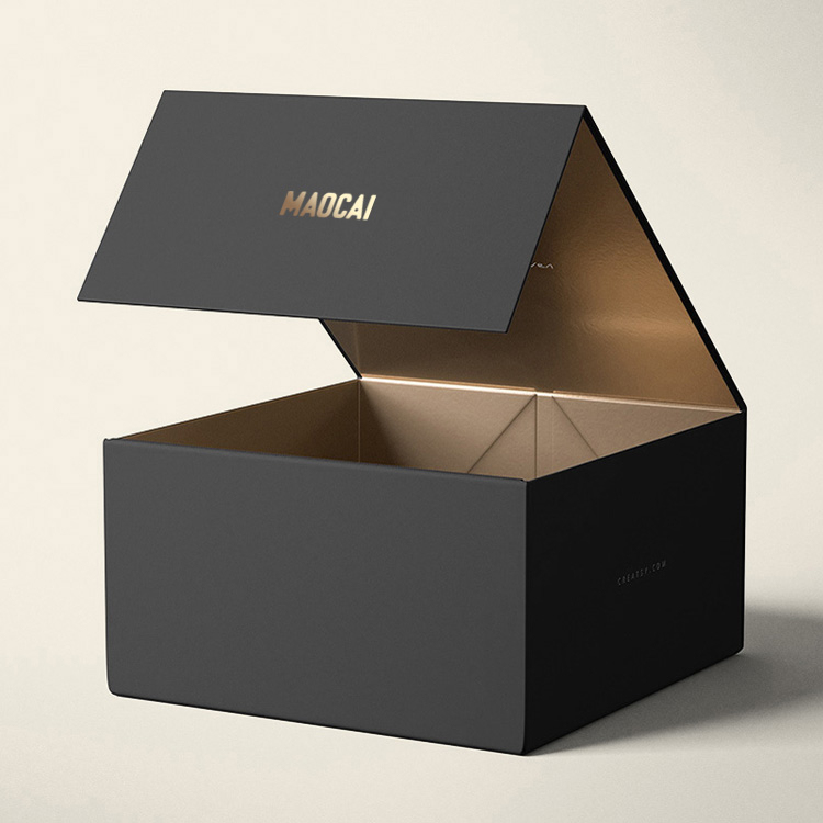 Luxury Matte Black Rigid Gift Box With Gold Foil Logo Inner Gold Lining Paper Packaging product reference