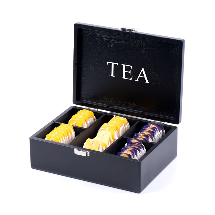 Matt Black Veneer 6 Slot Tea Wooden Box product reference
