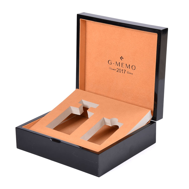 Two Bottles of Black Square Flip-top Iron Bone Piano Paint Perfume Wooden Box Packaging with product reference