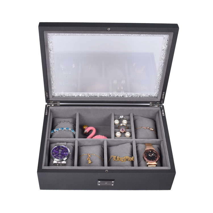 8-slot Pearl Lustre Grey with Acrylic Window Watch Jewelry Display Storage Box product reference